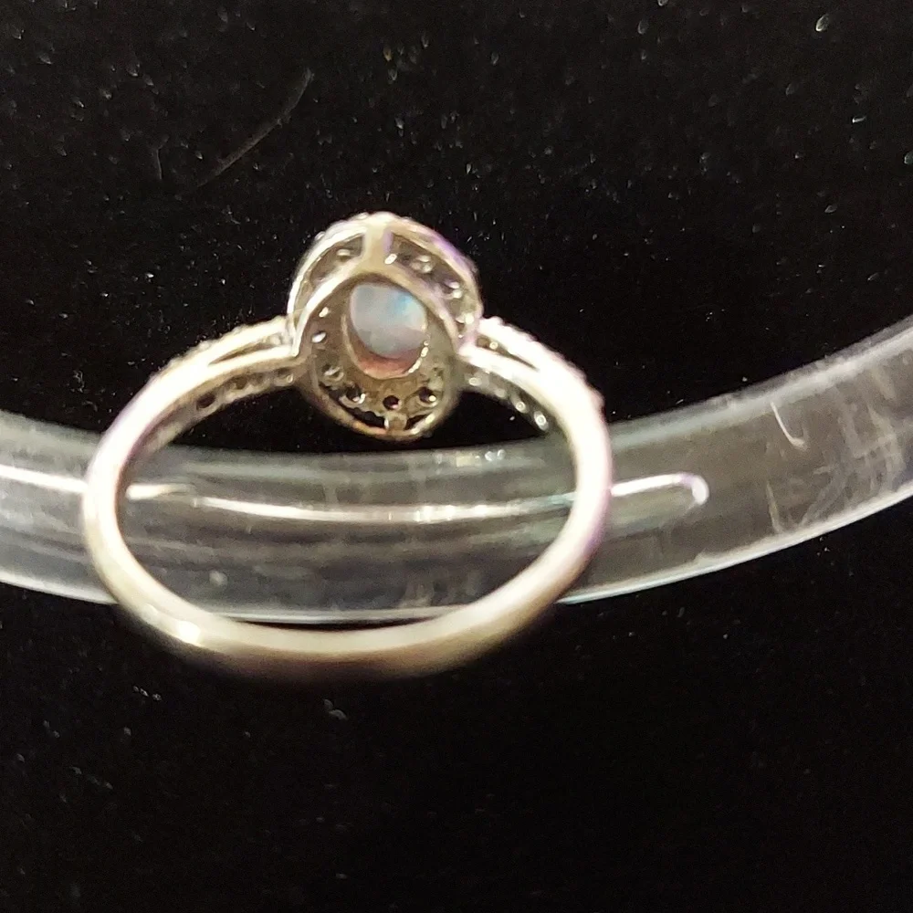 Sterling 925 opalescent and cubic zirconia ring Size 7 - Picture 3 of 4
